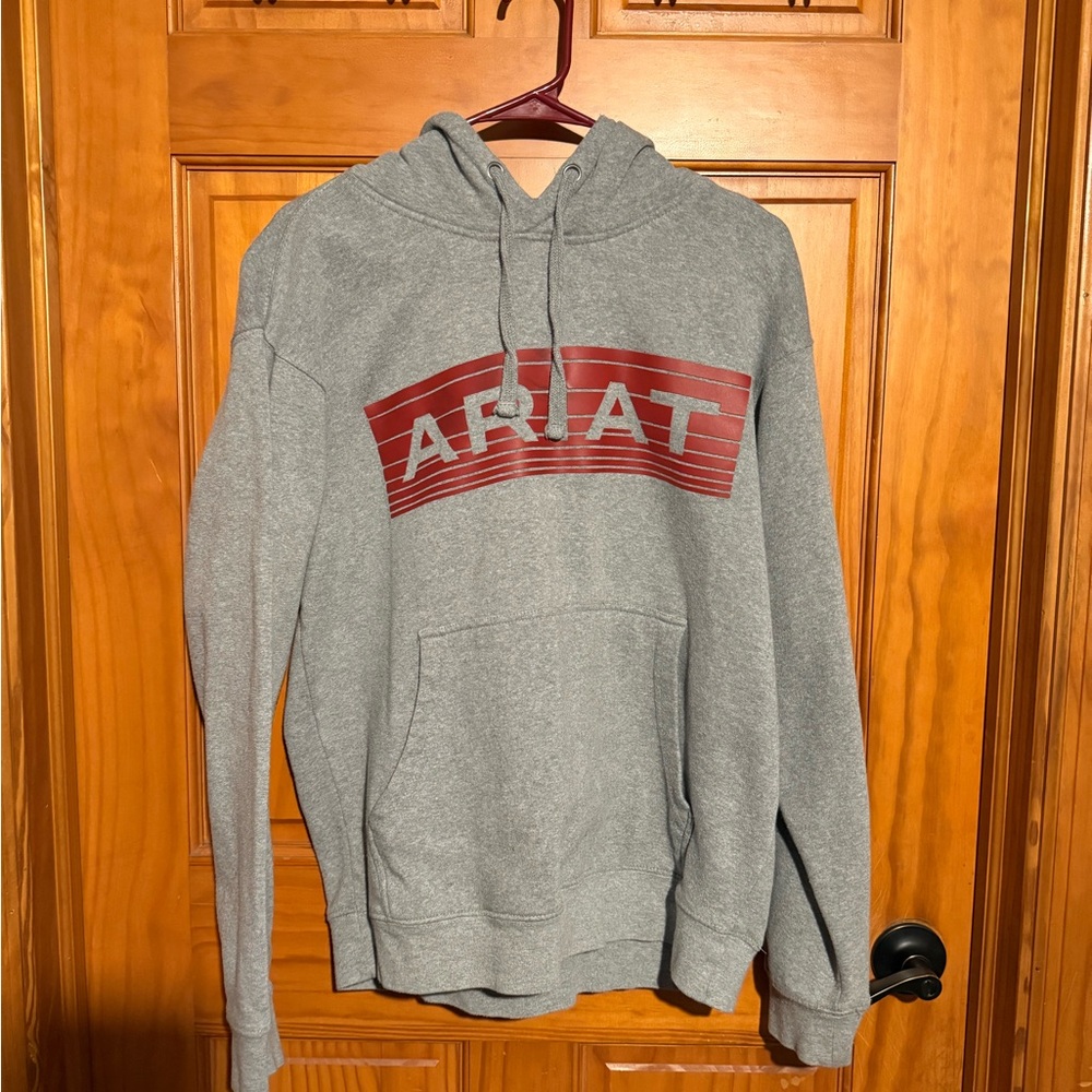 Ariat Men's Gray and Red Logo Hoodie